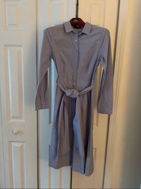 J. Crew Light Blue Long-Sleeve Shirt Dress with Waist Tie